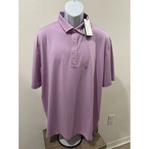RLX Ralph Lauren Mens Golf Polo Shirt XL Pink Blue Striped Wicking Performance